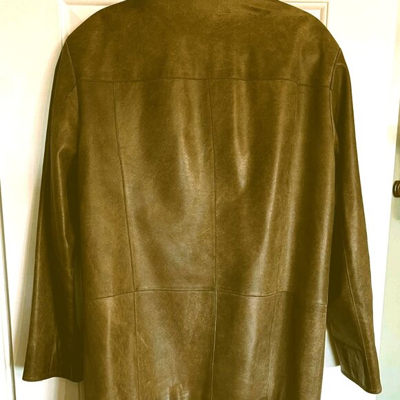 Bison Italian Leather Jacket Khaki Brown Size 52 XL Made in Italy Vintage - Picture 9 of 9